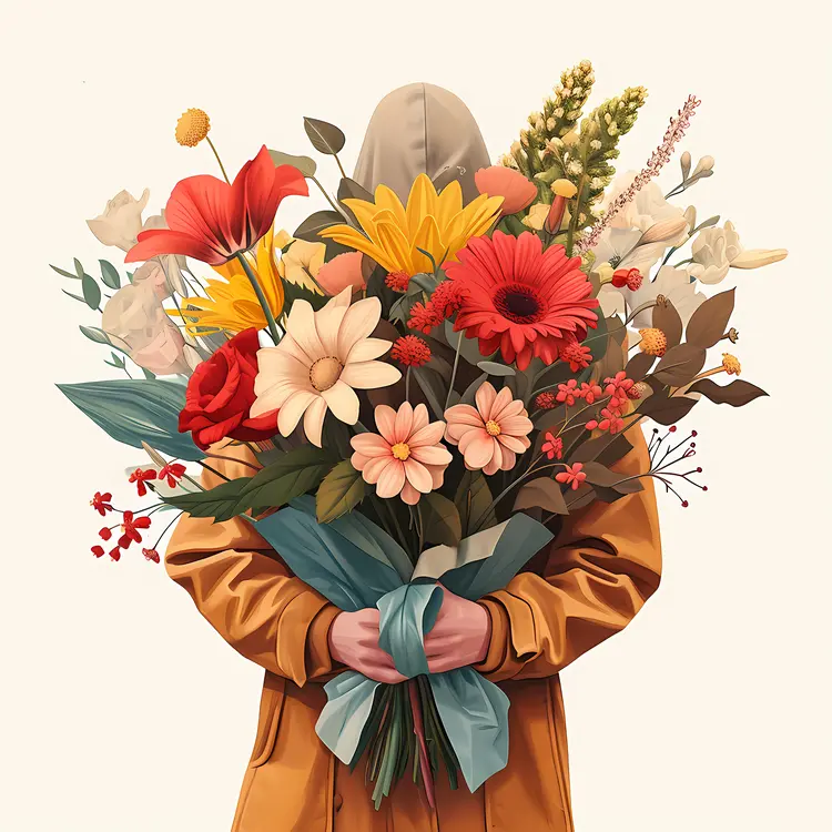 Person Holding Colorful Flower Bouquet with Sunflowers and Daisies