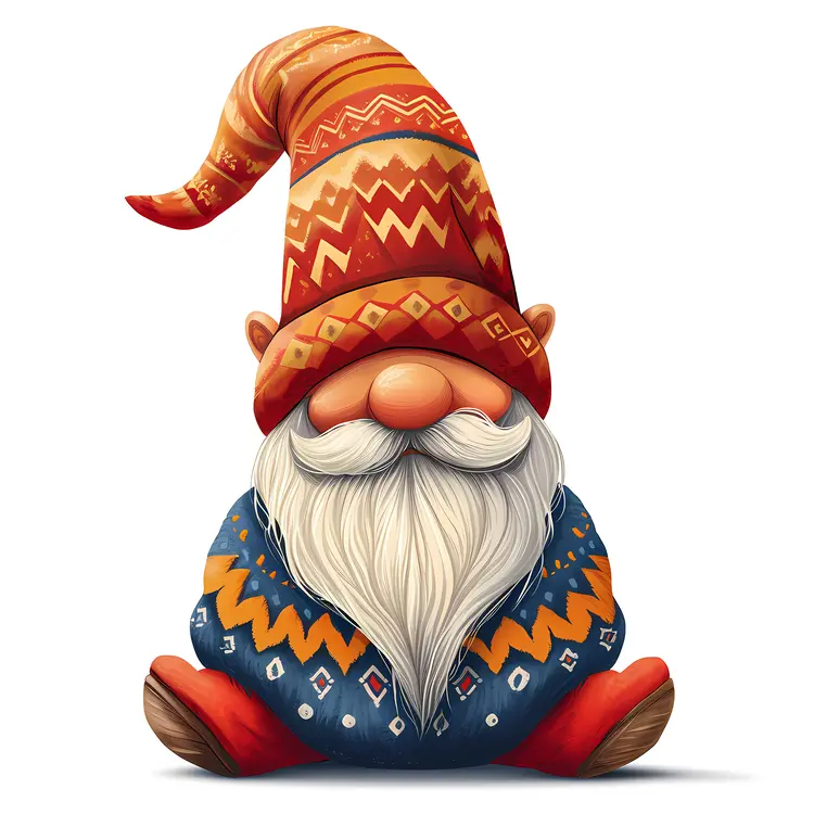 Sitting Gnome with Patterned Hat