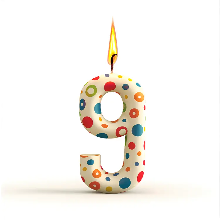 Number 9 Candle with Colorful Dots