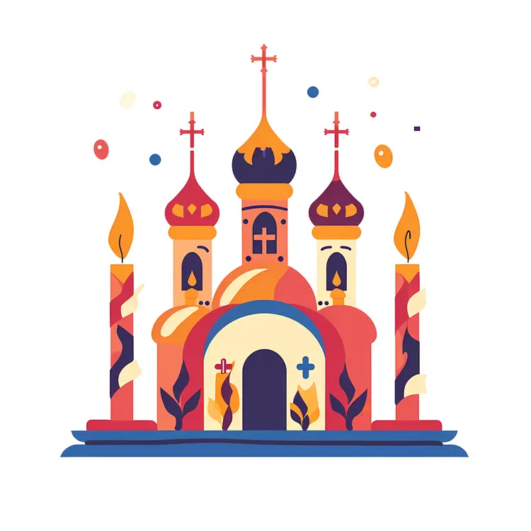 Colorful Russian Church with Candles
