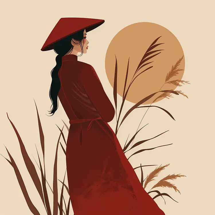 Elegant Woman in Red Dress with Hat