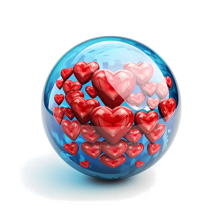Blue Globe with Red Hearts