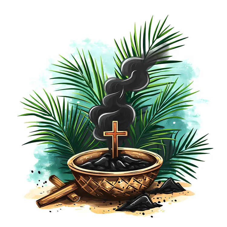 Ash and Cross with Palm Leaves for Ash Wednesday