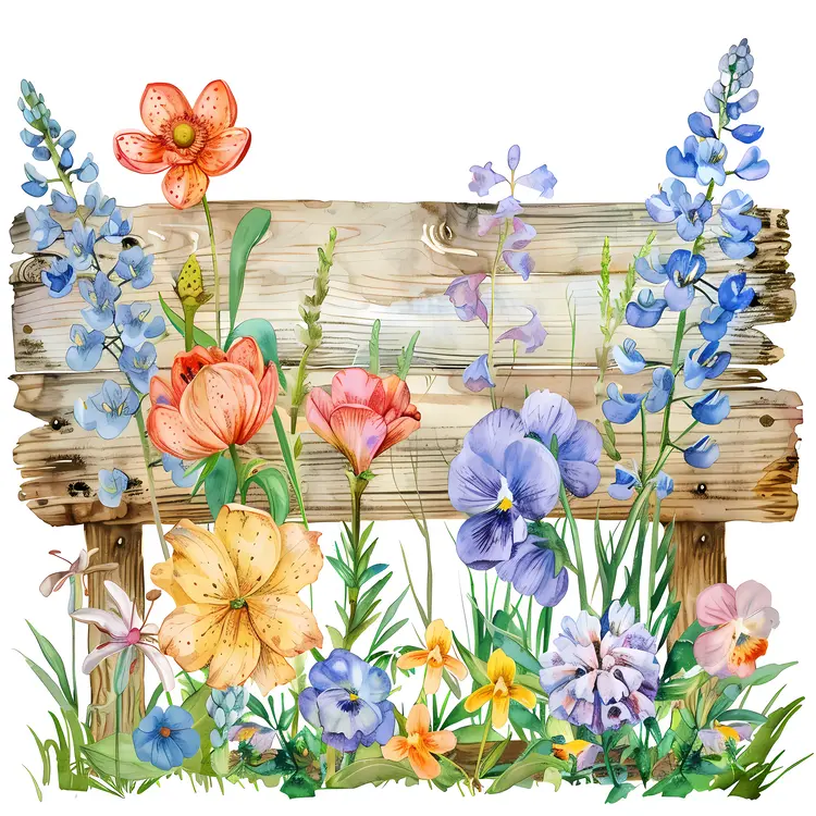 Rustic Wooden Sign with Vibrant Garden Flowers