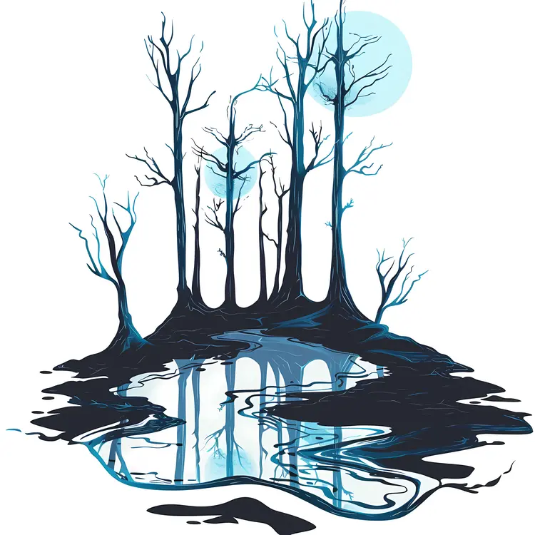 Bare Trees Reflecting in Swamp