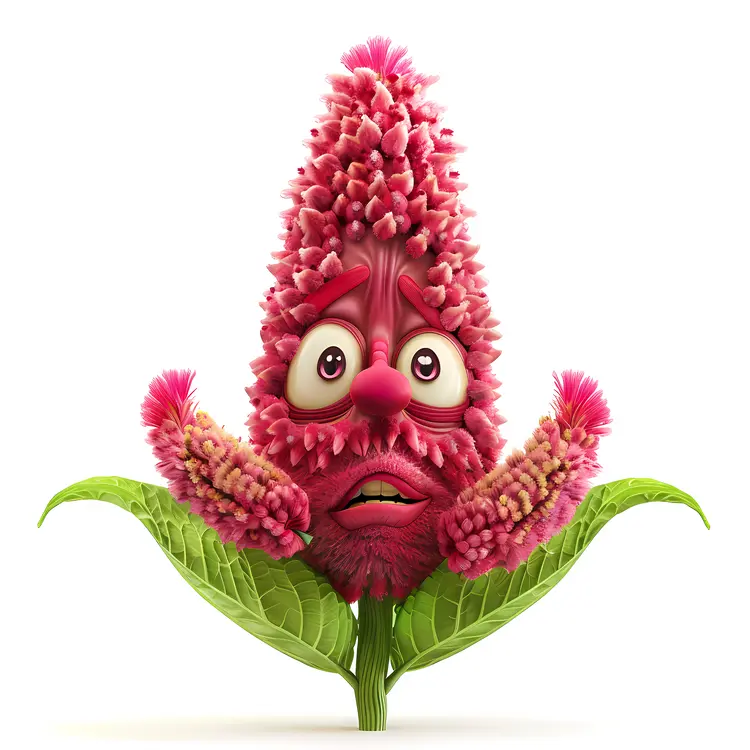 Pink Fluffy Flower with Sad Face Cartoon Character
