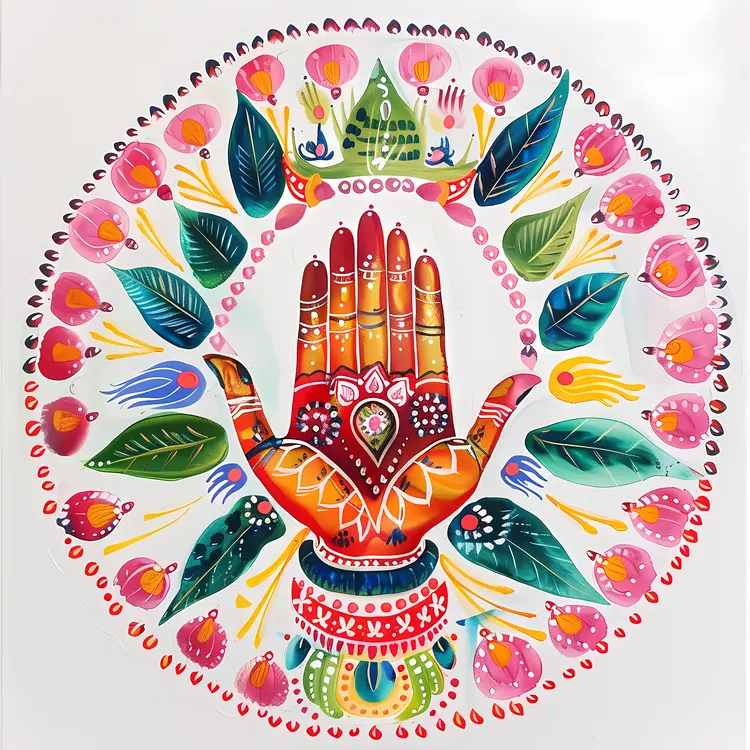Decorative Henna Hand with Floral Pattern