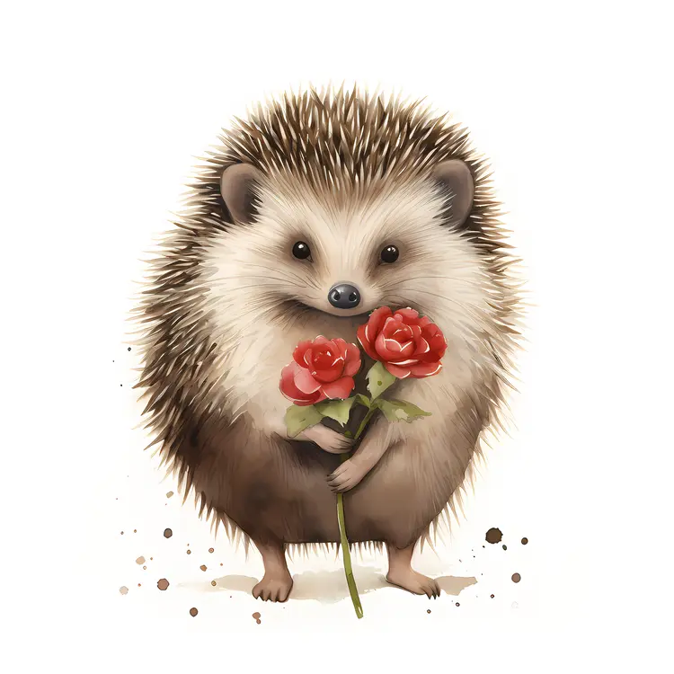Cute Hedgehog Holding Flowers