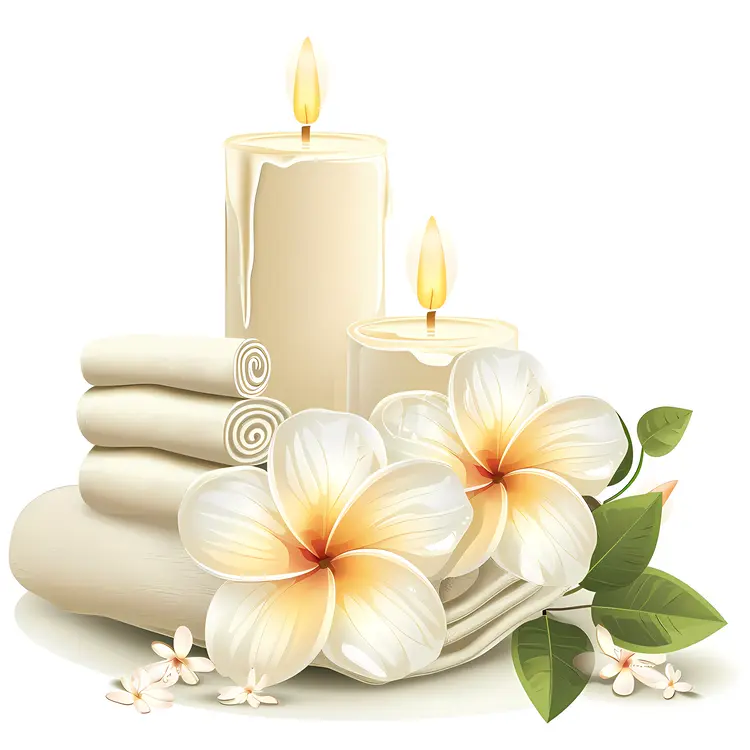 Candles with Towels and Flowers for Spa Relaxation