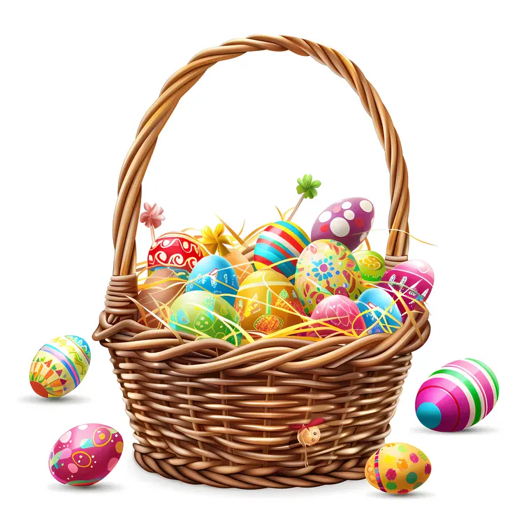Basket with Colorful Easter Eggs