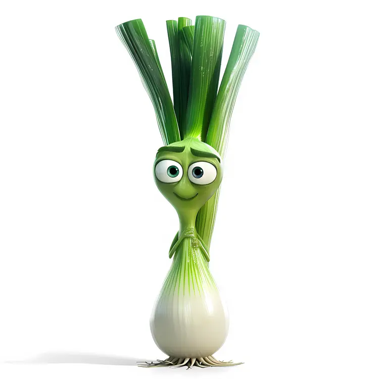 Cute Green Onion Character with Big Eyes