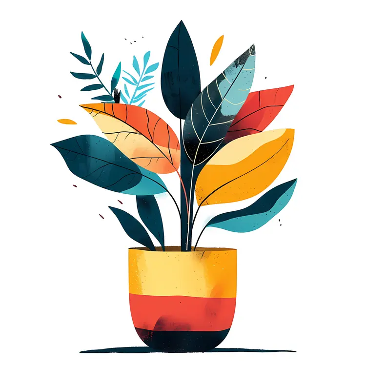Multicolored Leaves in Yellow Pot