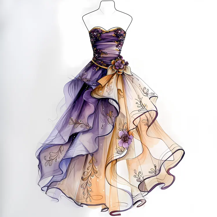 Purple and Beige Elegant Dress