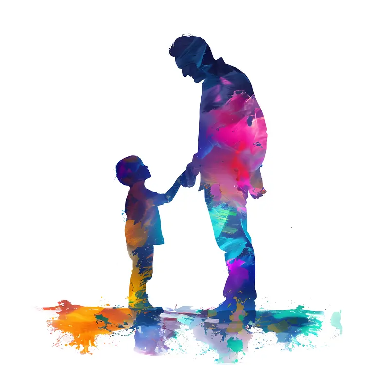 Watercolor Silhouette of Father and Child Holding Hands