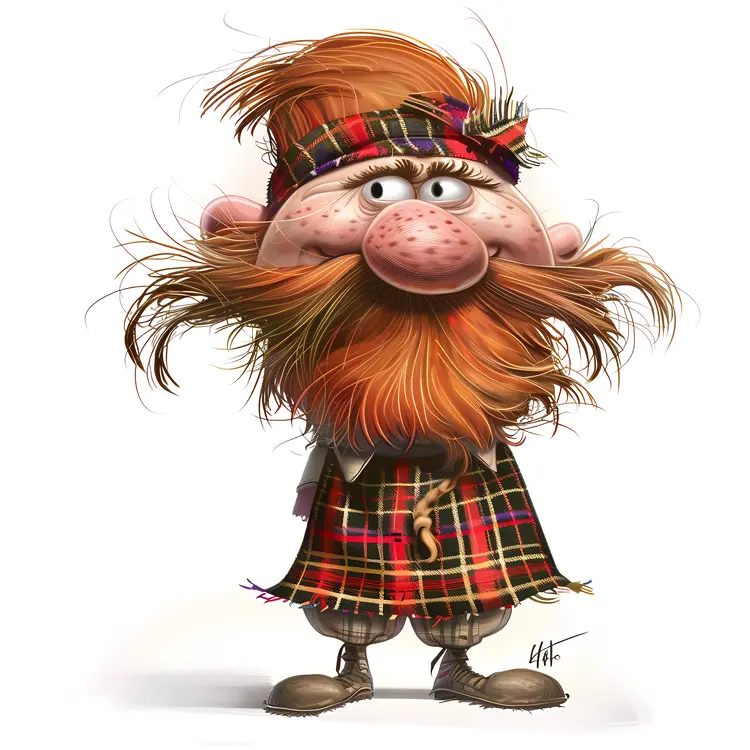 Bearded Man in Plaid Outfit Cartoon Illustration