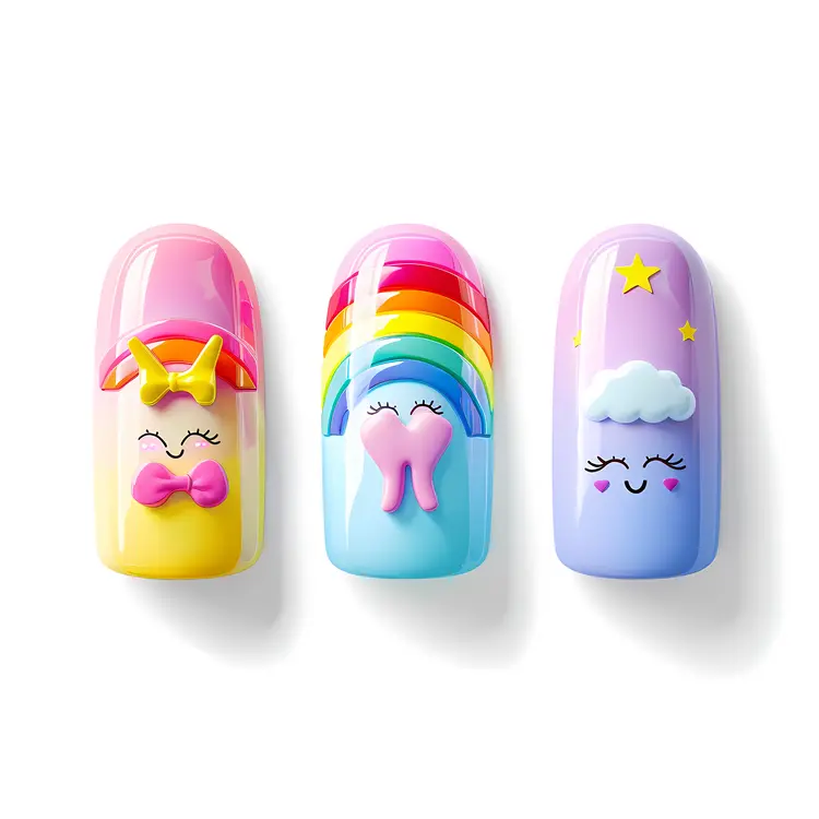 Cute and Colorful Nail Art with Unicorn and Rainbow