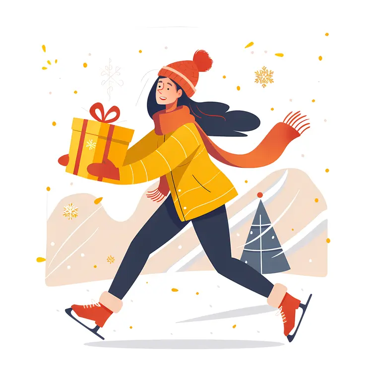 Woman Ice Skating with a Gift