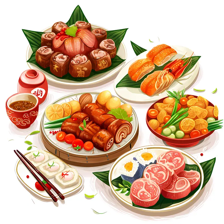 Assorted Chinese and Japanese Cuisine