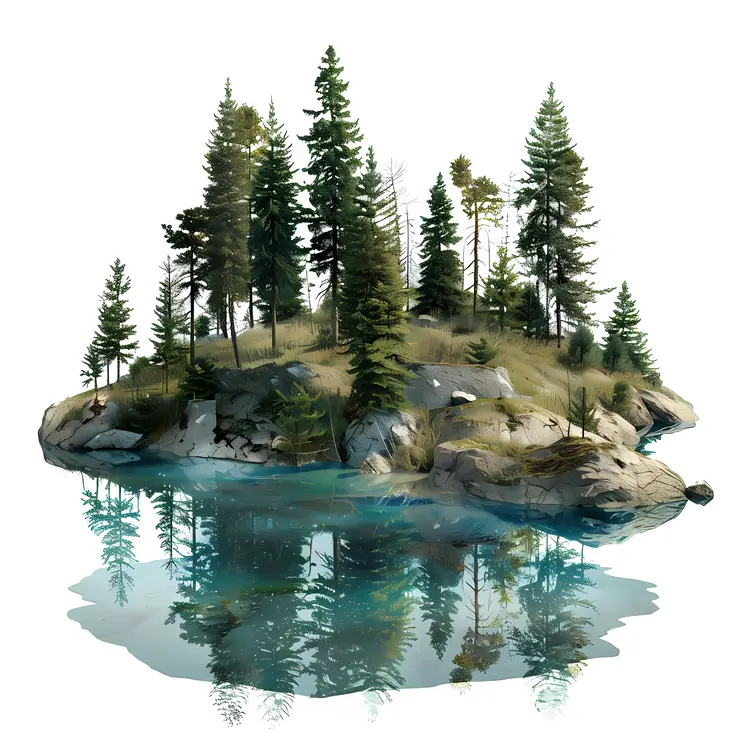 Isolated Island with Trees and Water