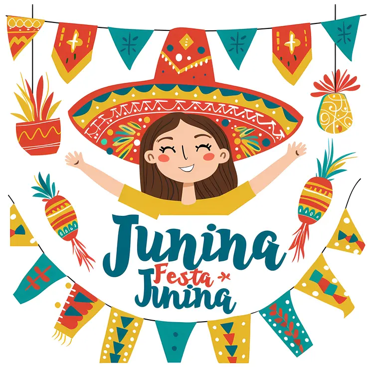 Girl Celebrating Festa Junina with Colorful Decorations