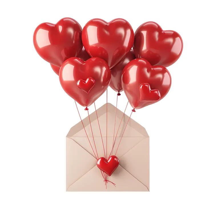 Red Heart Balloons with Envelope