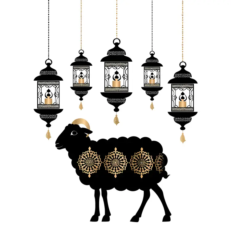 Eid Sheep with Hanging Lanterns