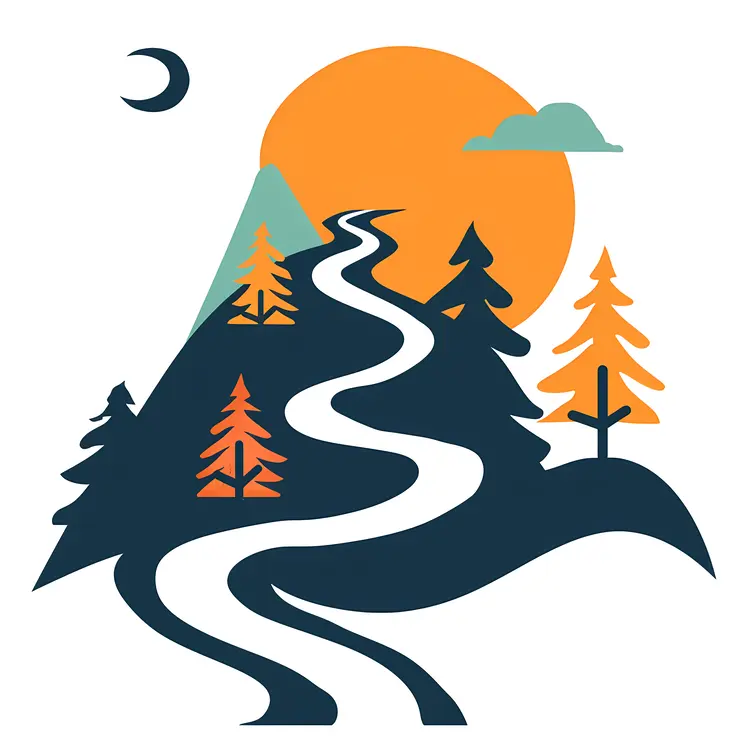 Mountain Trail with Sun and Trees