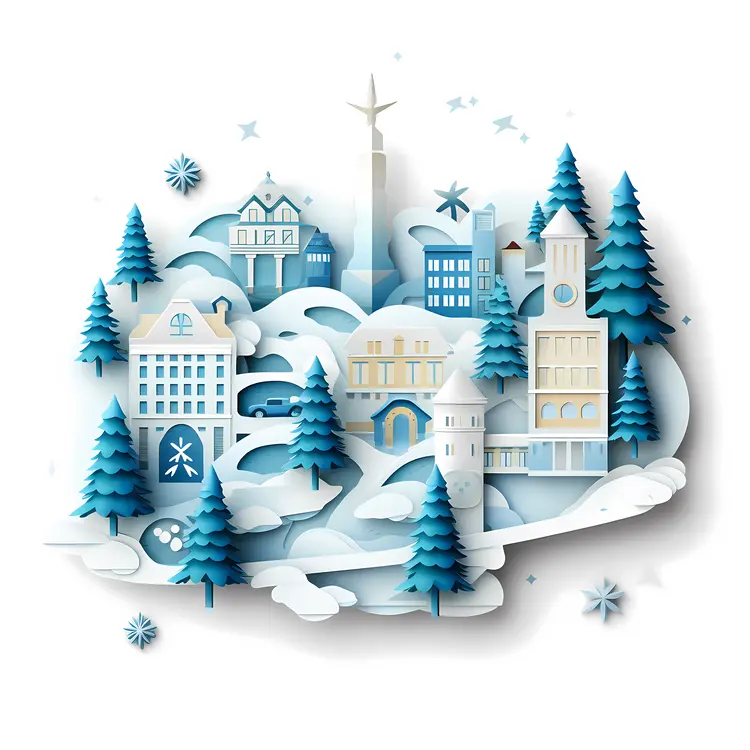 Winter Wonderland Miniature Cityscape with Blue Buildings