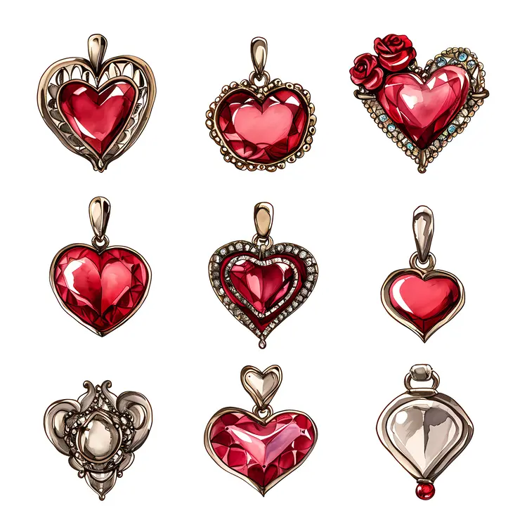 Collection of Red Heart Pendants