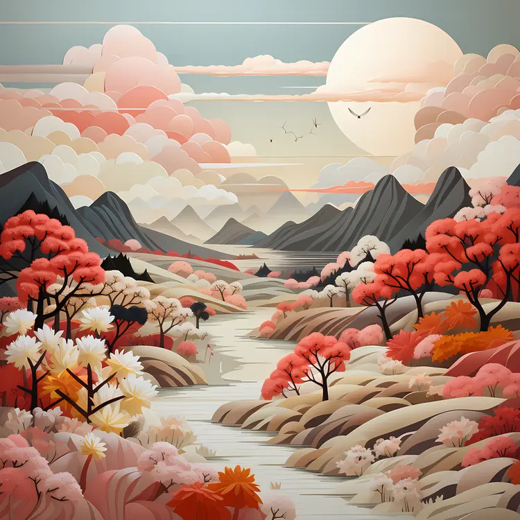 Colorful Landscape with Mountains and River