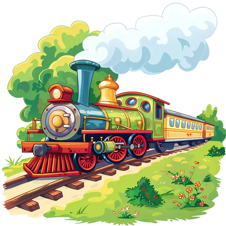 Yellow Steam Train with Smoke