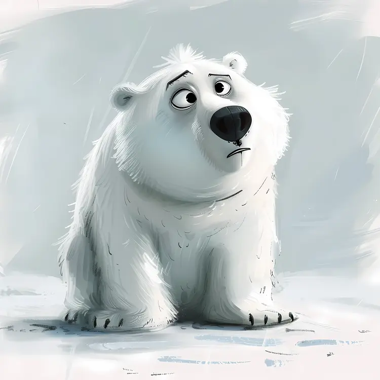 Sad Polar Bear in Snow