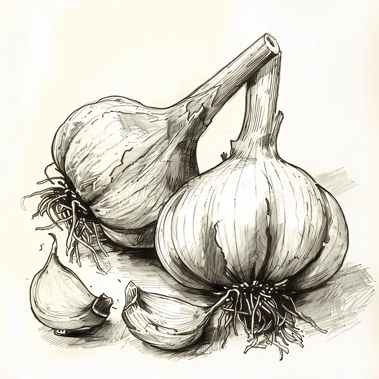 Garlic Bulbs with Cloves Sketch