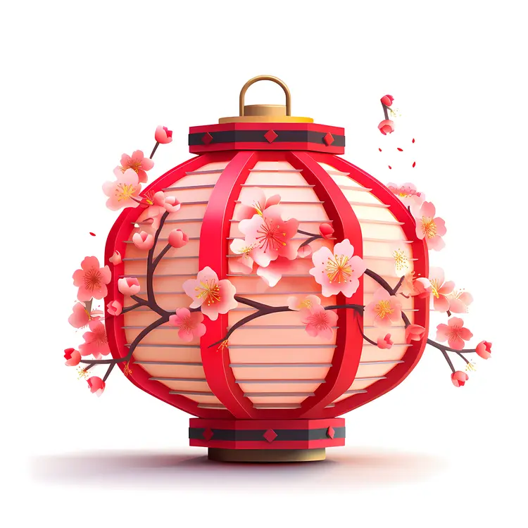 Red Lantern with Cherry Blossoms