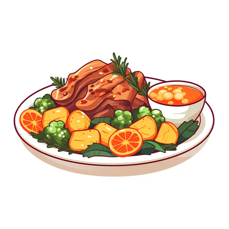 Tasty Roast Meat with Vegetables and Sauce