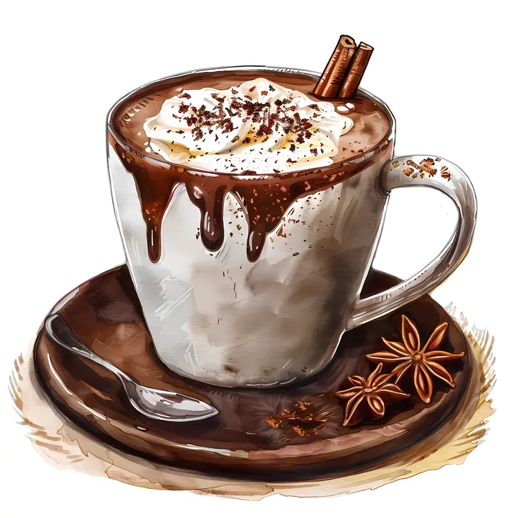 Illustrated Cup of Hot Chocolate with Whipped Cream