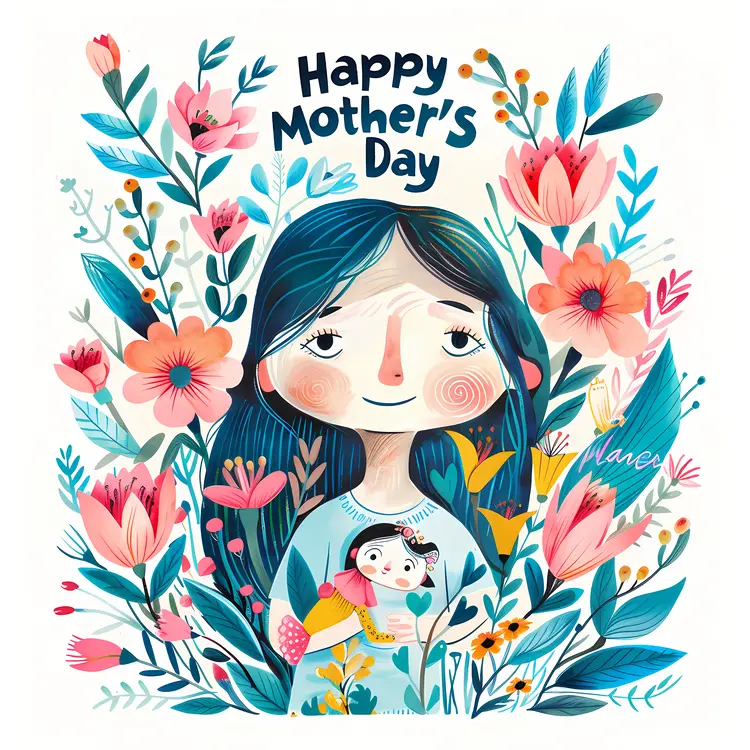 Happy Mother's Day Illustration with Mother and Child