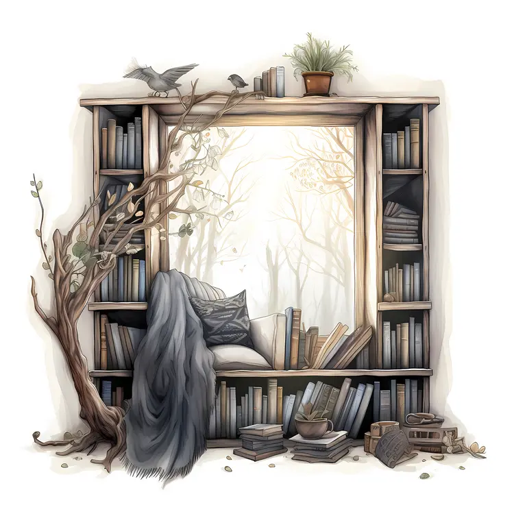 Rustic Reading Nook with Forest View