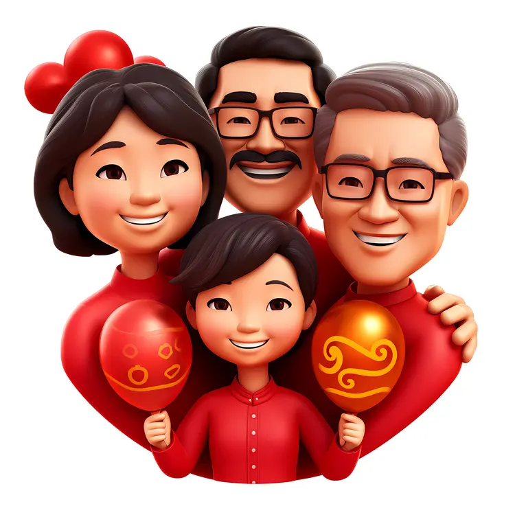 Smiling Family Holding Lanterns