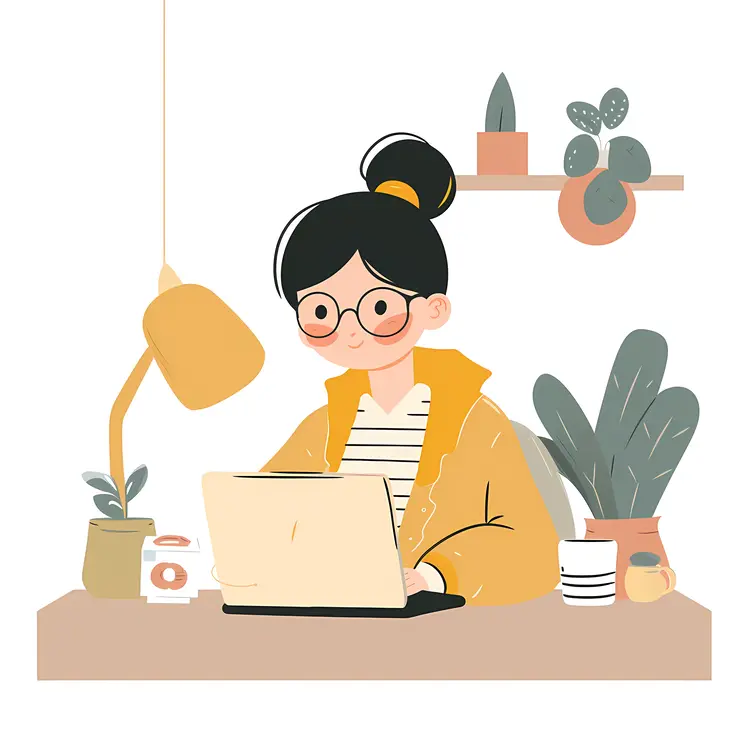 Woman Working on Laptop at Desk