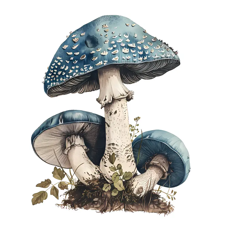 Cluster of Blue Mushrooms Illustration