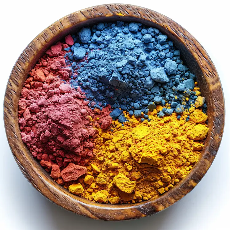 Colorful Powders in Wooden Bowl