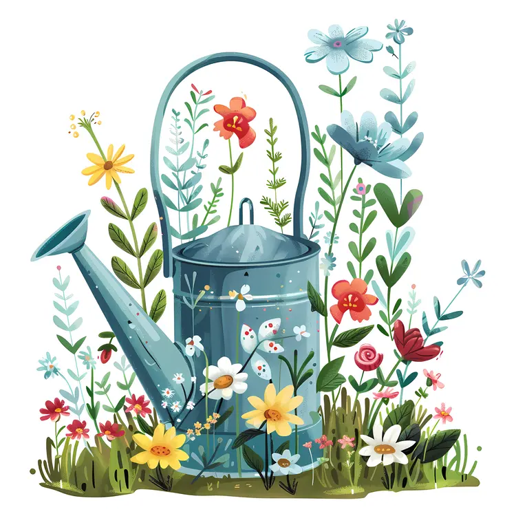 Watering Can with Flowers Illustration