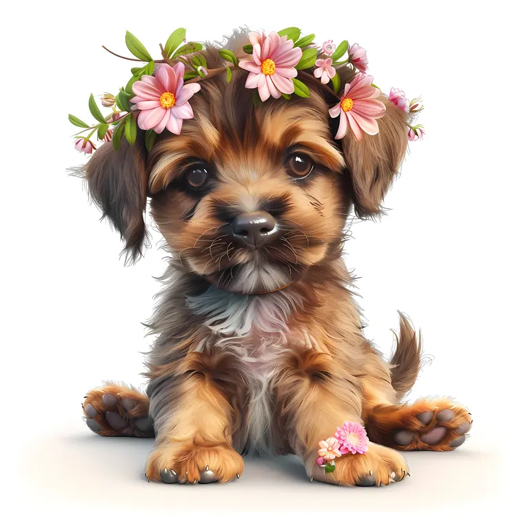 Adorable Puppy with Floral Crown