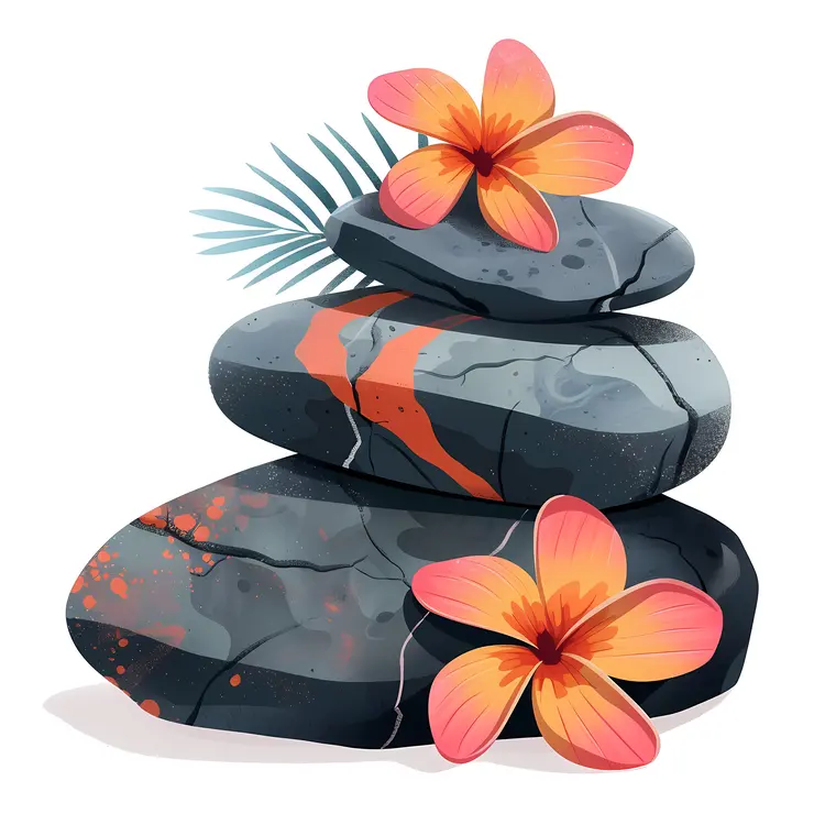 Zen Stacked Stones with Pink Flowers