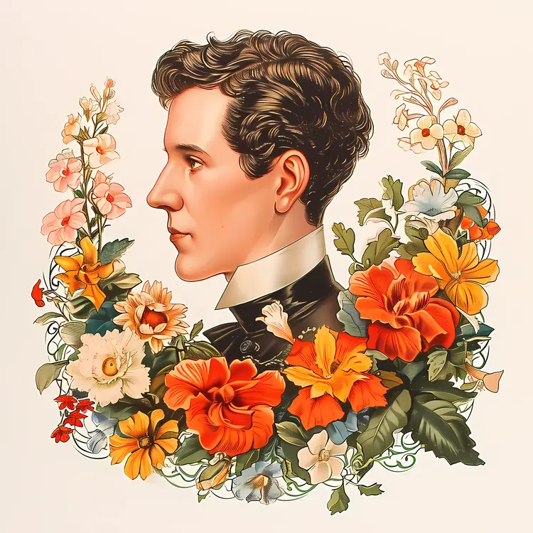 Victorian Man with Floral Background