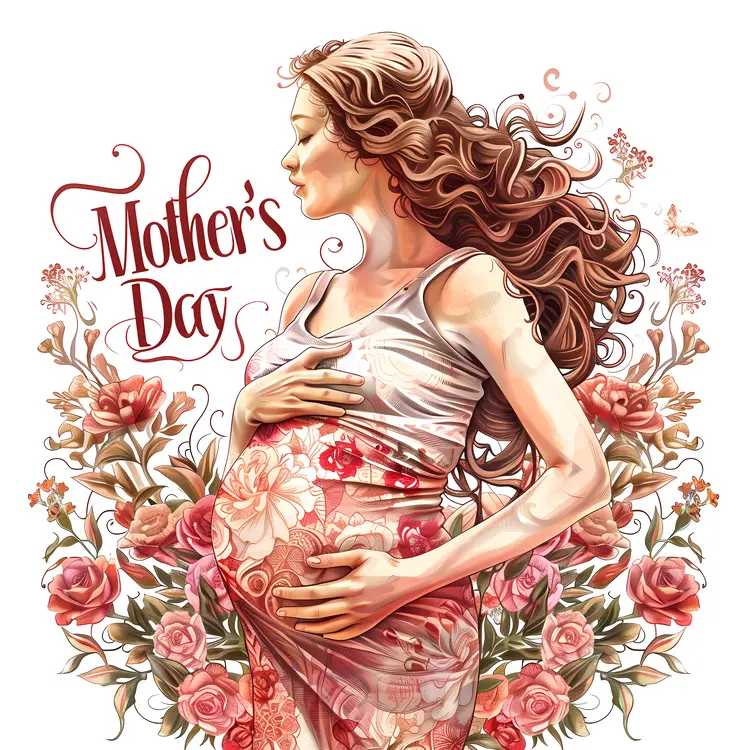 Pregnant Woman with Flowers for Mother's Day