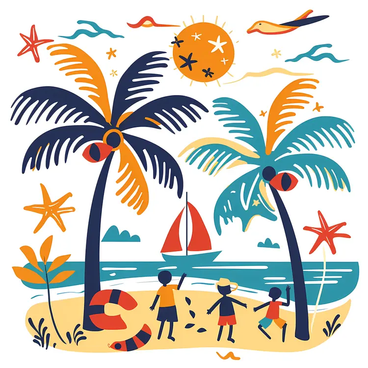 Children Playing on a Tropical Beach