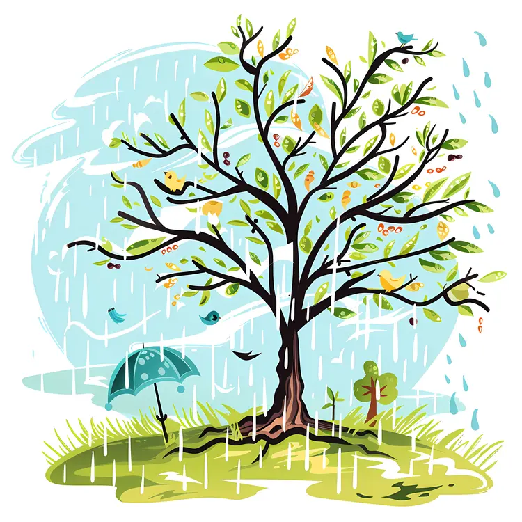 Tree in Rain with Umbrella