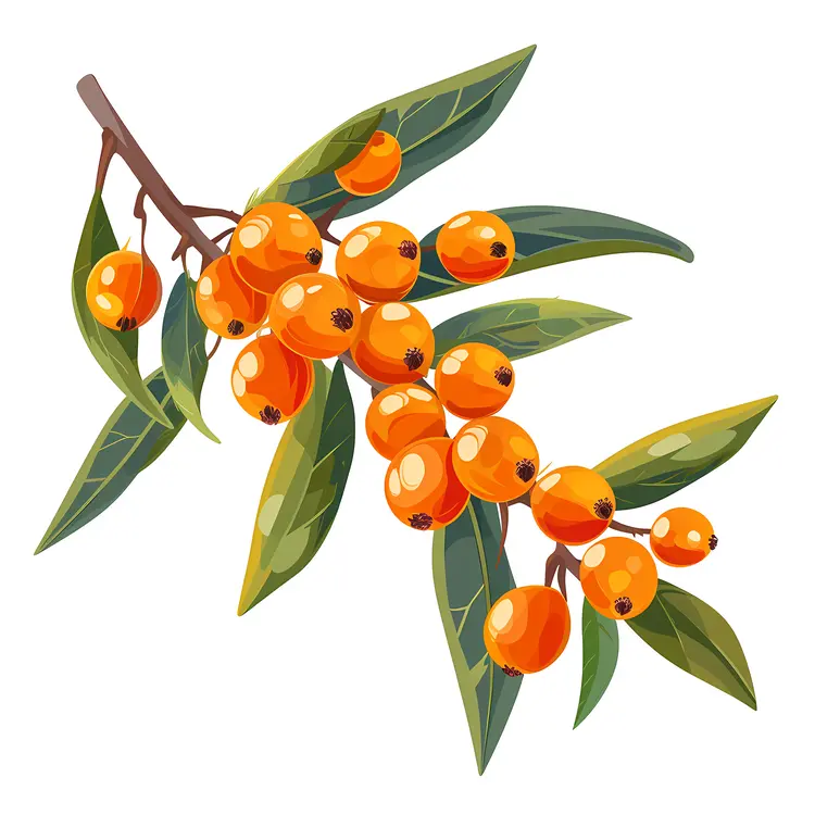 Orange Berries on a Branch with Leaves